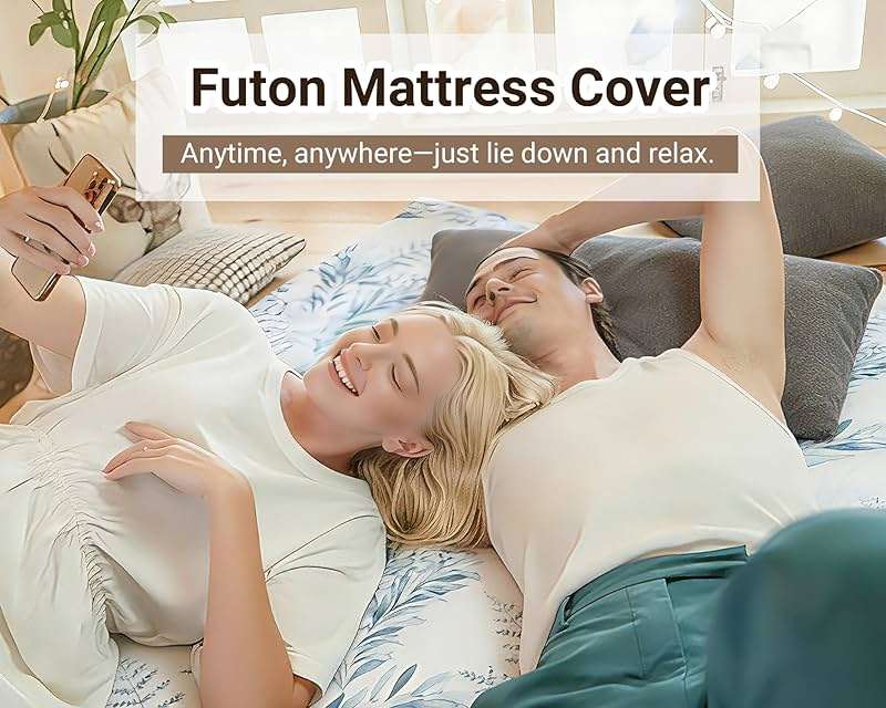 100% Cotton Futon Mattress Cover, Washable Japanese Floor Bed Protector with Zipper, Dust‑Proof Replacement Slipcover for Tatami Mat, Fits Up to 4-Inch Thick Mattresses, Full/Queen - Image 4