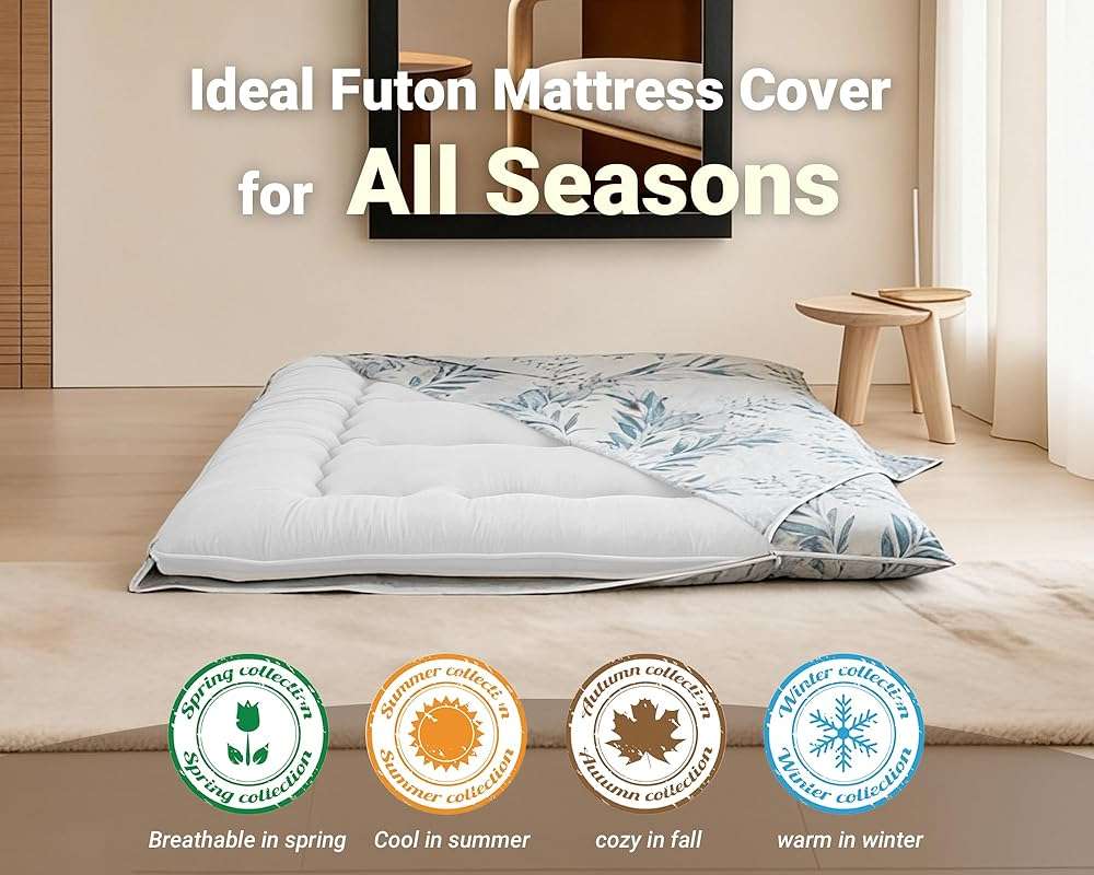 100% Cotton Futon Mattress Cover, Washable Japanese Floor Bed Protector with Zipper, Dust‑Proof Replacement Slipcover for Tatami Mat, Fits Up to 4-Inch Thick Mattresses, Full/Queen - Image 8