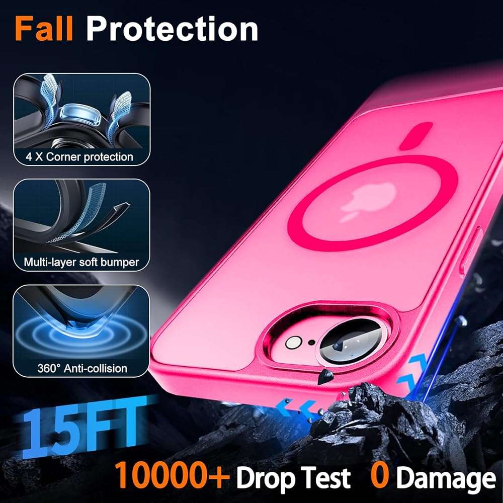 ZOZDOKG for iPhone 17e Case & iPhone 16e Case with Privacy Screen Protector and Camera Protection, Compatible with MagSafe,Magnetic Shockproof Phone Cover for iPhone 17 e / 16 e Women/Girls - Hot Pink - Image 4