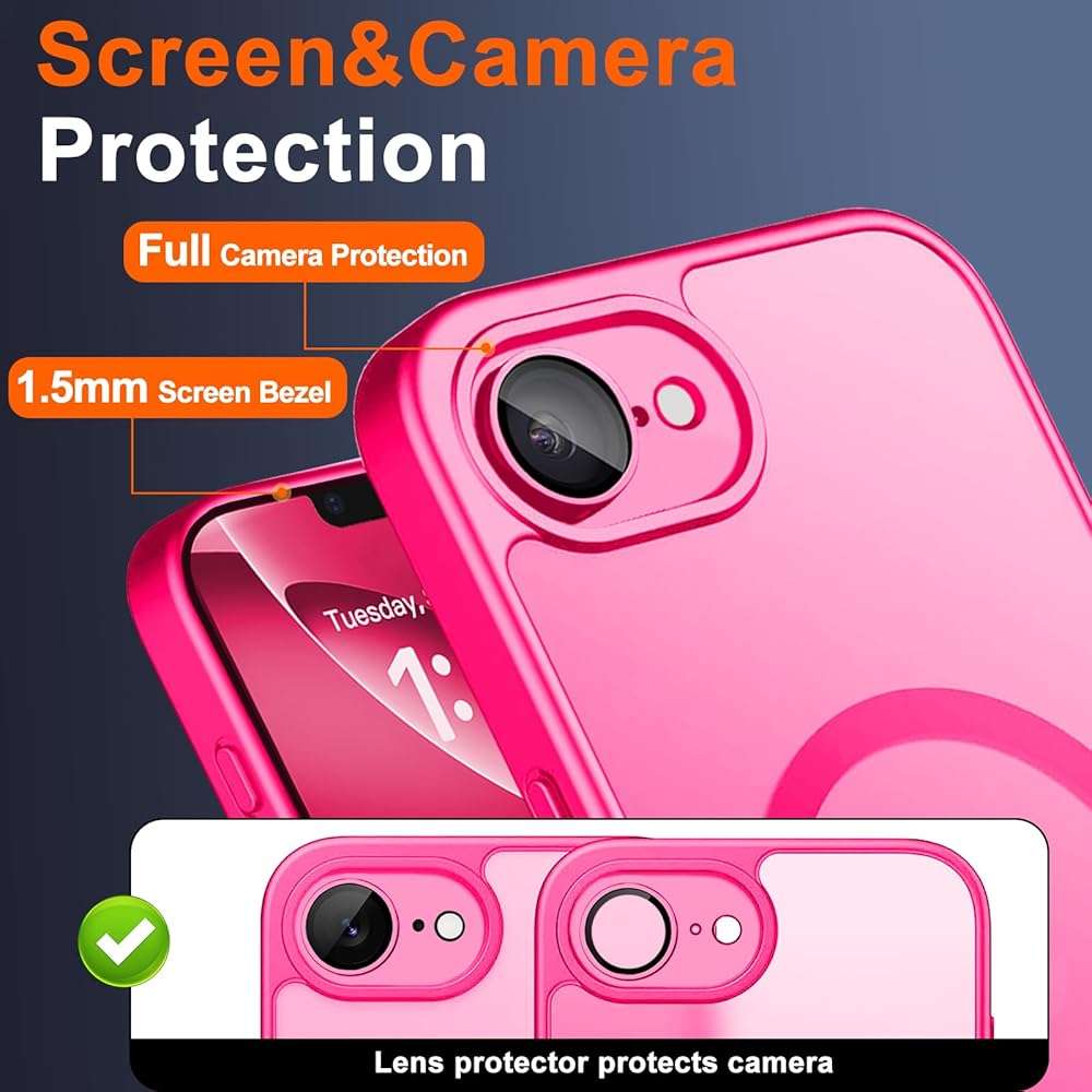 ZOZDOKG for iPhone 17e Case & iPhone 16e Case with Privacy Screen Protector and Camera Protection, Compatible with MagSafe,Magnetic Shockproof Phone Cover for iPhone 17 e / 16 e Women/Girls - Hot Pink - Image 5