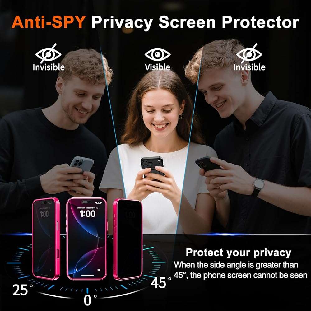 ZOZDOKG for iPhone 17e Case & iPhone 16e Case with Privacy Screen Protector and Camera Protection, Compatible with MagSafe,Magnetic Shockproof Phone Cover for iPhone 17 e / 16 e Women/Girls - Hot Pink - Image 6