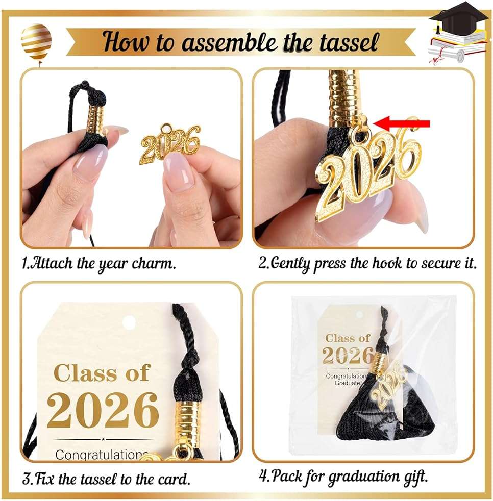 42 Sets Class of 2026 Graduation Tassels with 2026 Charms Cards and Gift Bags for Students Senior Ceremony Party Favors Bulk(Black) - Image 4