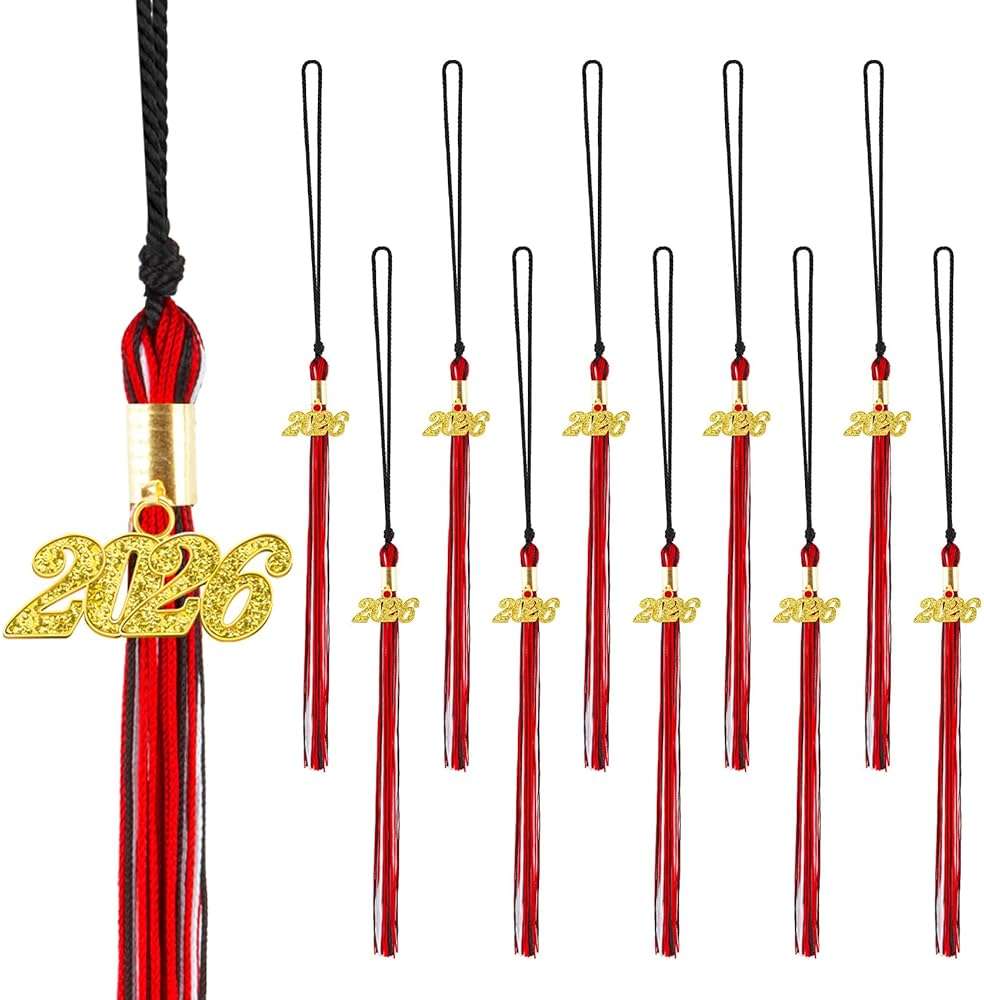 10Pcs 2026 Graduation Tassels, Red Black White Tassels for Graduation Cap, Class of 2026 Grad Memorial Tassel for Graduations Cap Decoration Craft College Graduates Ceremonies Party Favors Accessories - Image 1