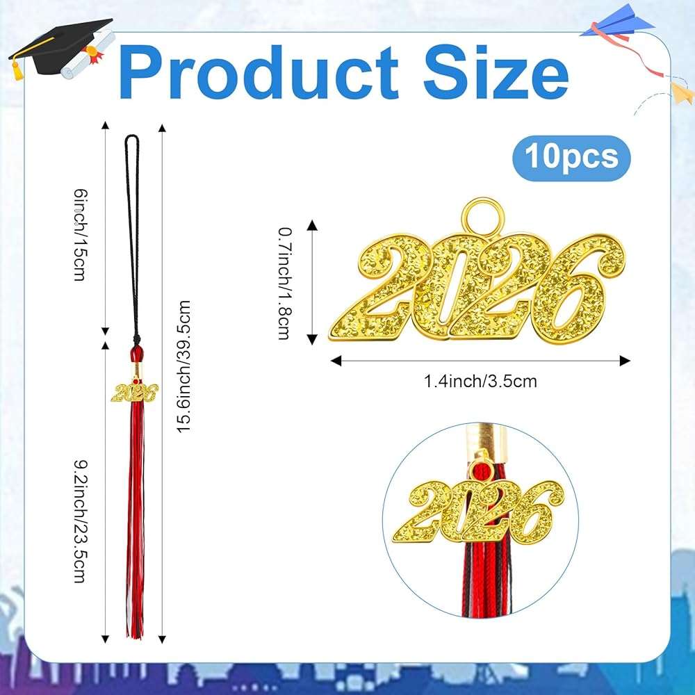10Pcs 2026 Graduation Tassels, Red Black White Tassels for Graduation Cap, Class of 2026 Grad Memorial Tassel for Graduations Cap Decoration Craft College Graduates Ceremonies Party Favors Accessories - Image 3