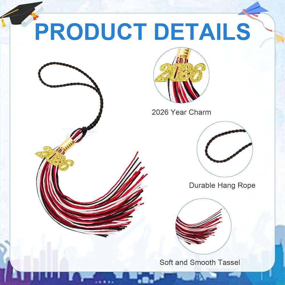 10Pcs 2026 Graduation Tassels, Red Black White Tassels for Graduation Cap, Class of 2026 Grad Memorial Tassel for Graduations Cap Decoration Craft College Graduates Ceremonies Party Favors Accessories - Image 4