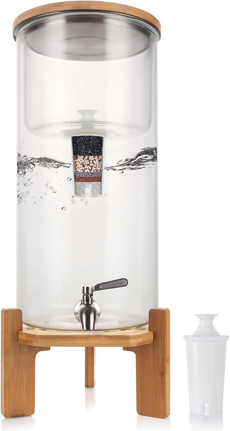 Glass Water Filter Pitcher,3.25 Gallon Water Filter Dispenser with Filter,BPA-Free,Reduces Chlorine and More,Softens the Water,Large Clearly Filtered Water Pitcher for Home,Office and Kitchen - Image 1