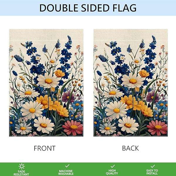 Spring Colorful Floral Garden Flag 12x18 Inch Double Sided Welcome Summer Small Daisy Flower Yard Outdoor Flag Holiday Outside Decoration - Image 3