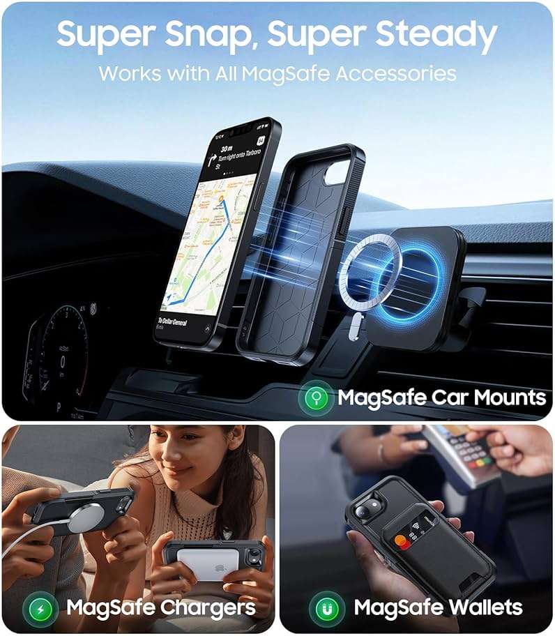 DEVISELOVE Magnetic for iPhone 17e Case Military-Grade Dual-Layer Shockproof, Rugged Heavy Duty Protective Cover [Compatible with Magsafe] Anti-Fingerprint Anti-Scratch 17e Phone Case 6.1”, Black - Image 6