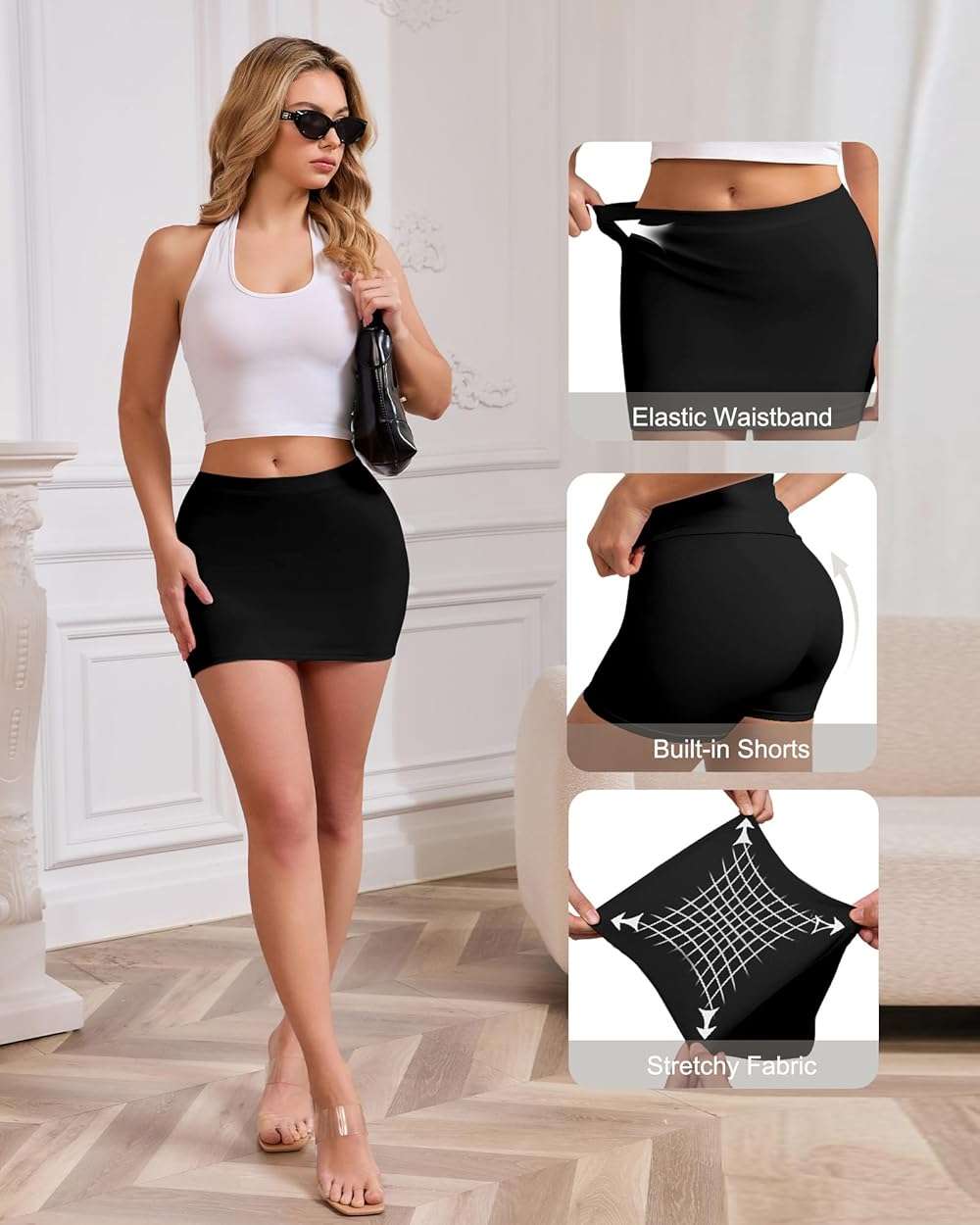 AB-Eleven Mini Skirts for Women with Shorts Underneath, Stretchy Bodycon Skort Cute Trendy Y2k Skirt - Image 4