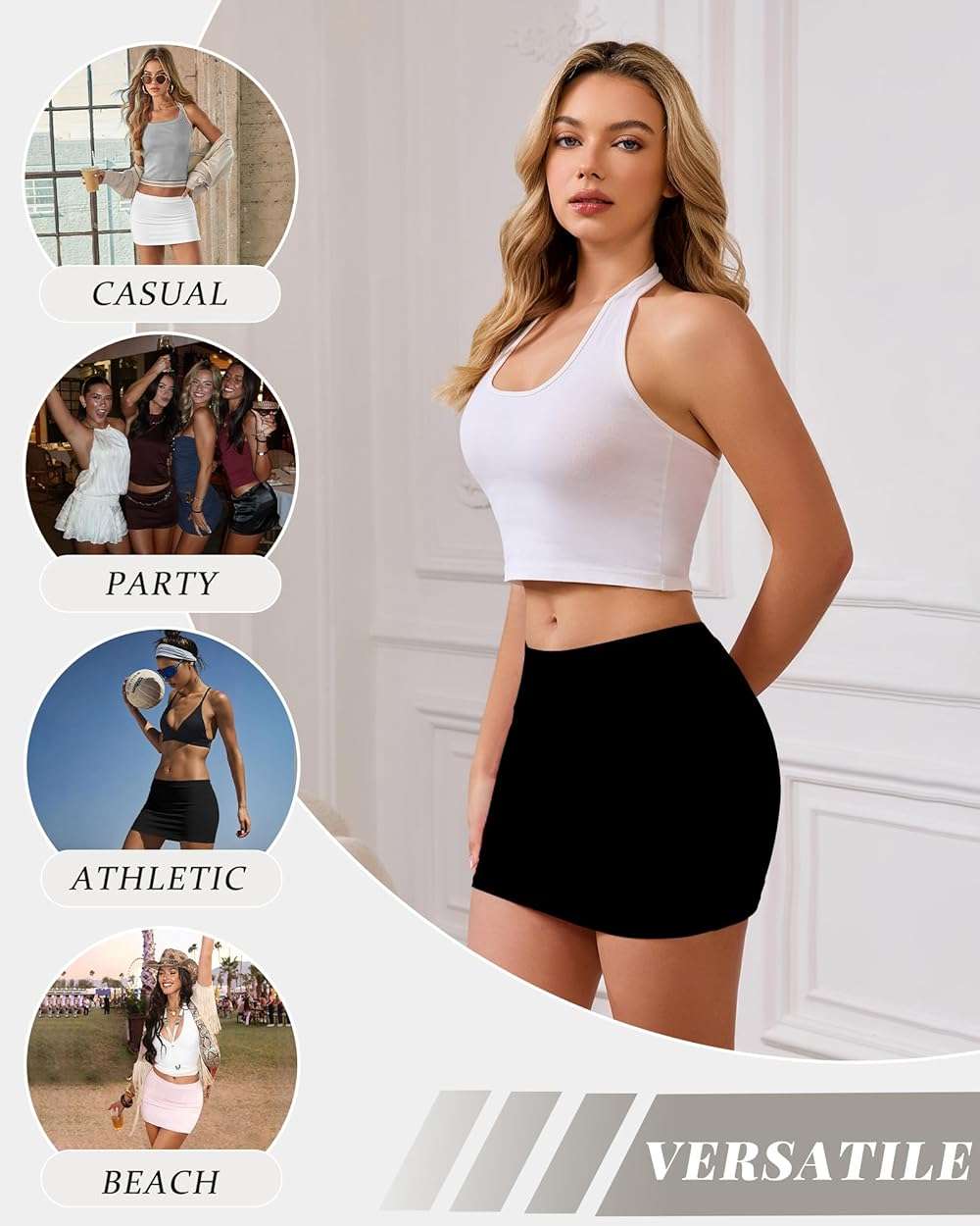AB-Eleven Mini Skirts for Women with Shorts Underneath, Stretchy Bodycon Skort Cute Trendy Y2k Skirt - Image 5
