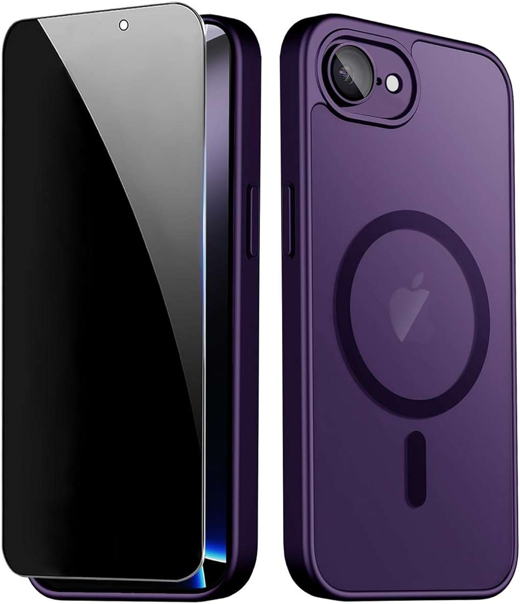 ZZYYQSL Magnetic for iPhone 17e Case & iPhone 16e Case with Privacy Screen Protector Built-in Camera Protector, Compatible with Magsafe, Shockproof Cover for i Phone 17 e / 16 e Woman Girls - Purple - Image 1