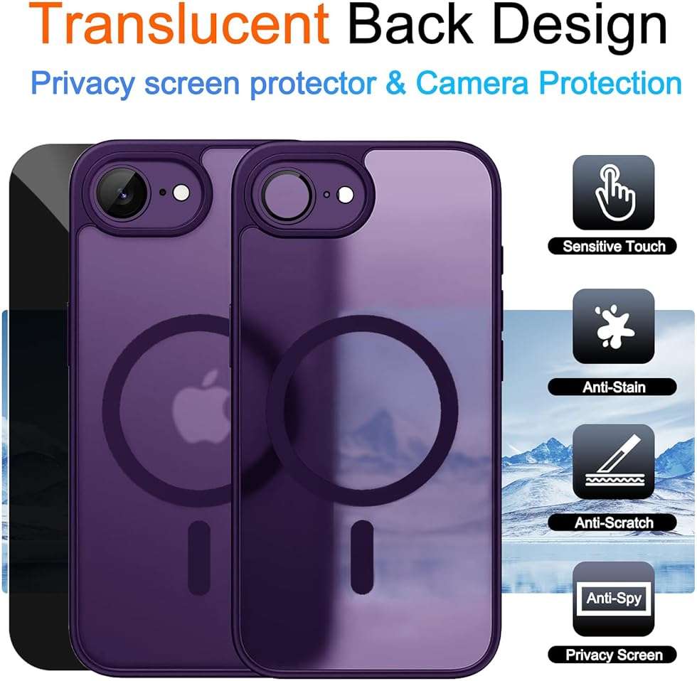 ZZYYQSL Magnetic for iPhone 17e Case & iPhone 16e Case with Privacy Screen Protector Built-in Camera Protector, Compatible with Magsafe, Shockproof Cover for i Phone 17 e / 16 e Woman Girls - Purple - Image 2
