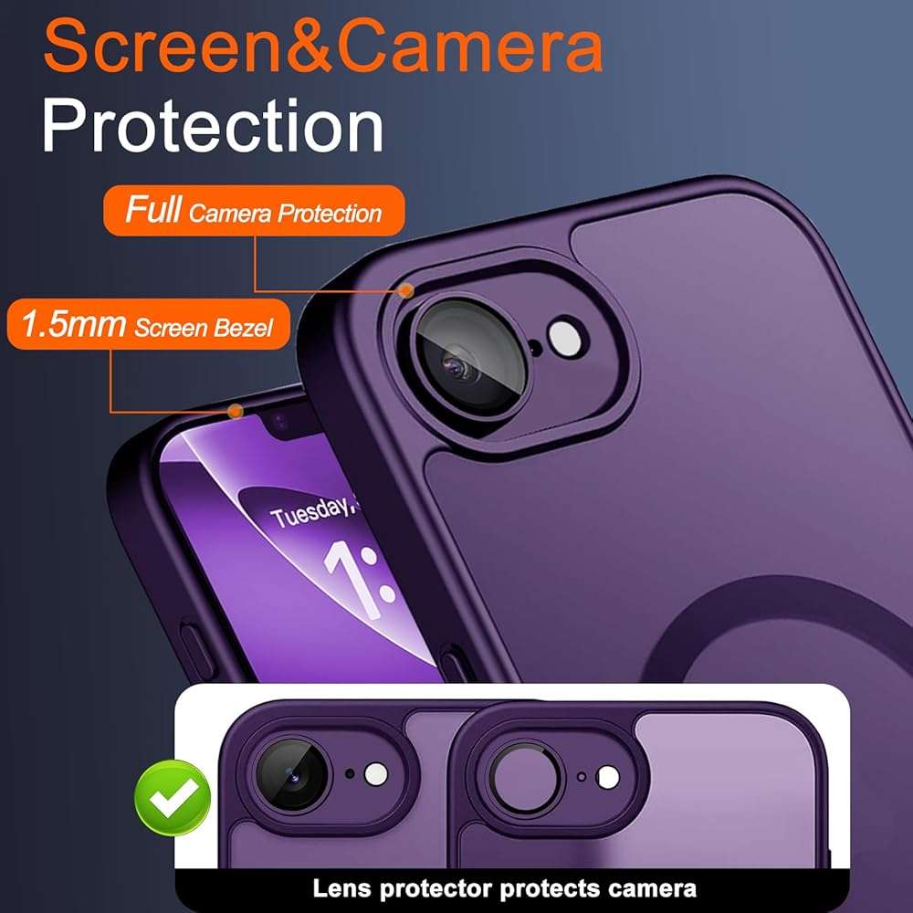 ZZYYQSL Magnetic for iPhone 17e Case & iPhone 16e Case with Privacy Screen Protector Built-in Camera Protector, Compatible with Magsafe, Shockproof Cover for i Phone 17 e / 16 e Woman Girls - Purple - Image 6