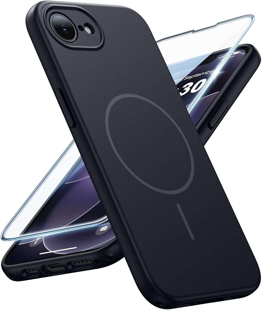 FNTCASE for iPhone 17e & iPhone 16e Case: [Compatible with Magsafe] Solid Matte Magnetic Phone Cover with [Full Camera Protection] [Screen Protector] Military Grade Shockproof Protective, Black - Image 1
