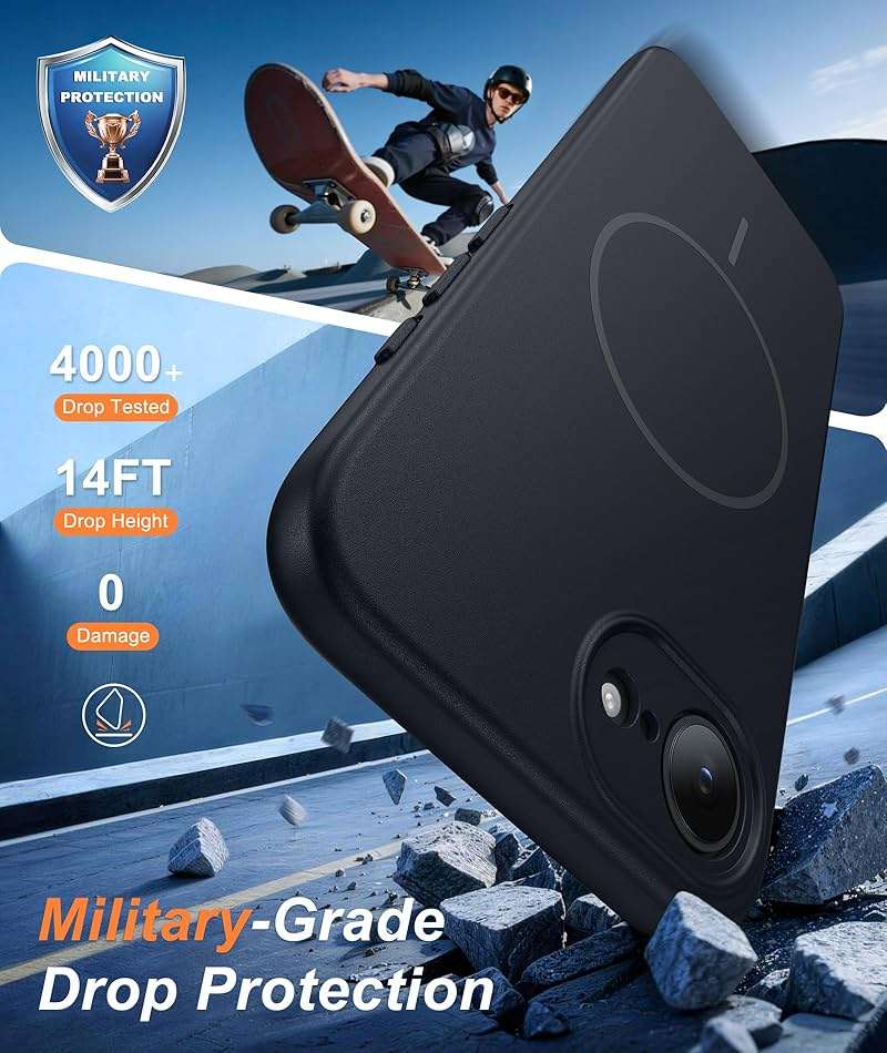 FNTCASE for iPhone 17e & iPhone 16e Case: [Compatible with Magsafe] Solid Matte Magnetic Phone Cover with [Full Camera Protection] [Screen Protector] Military Grade Shockproof Protective, Black - Image 4