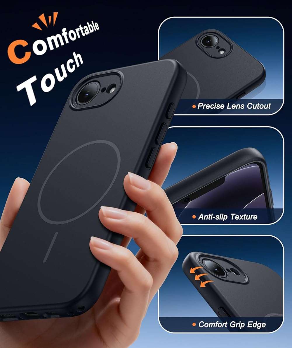 FNTCASE for iPhone 17e & iPhone 16e Case: [Compatible with Magsafe] Solid Matte Magnetic Phone Cover with [Full Camera Protection] [Screen Protector] Military Grade Shockproof Protective, Black - Image 5