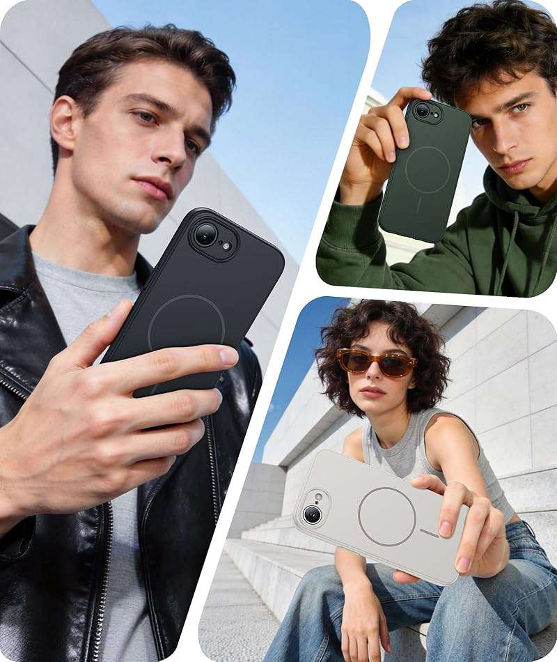 FNTCASE for iPhone 17e & iPhone 16e Case: [Compatible with Magsafe] Solid Matte Magnetic Phone Cover with [Full Camera Protection] [Screen Protector] Military Grade Shockproof Protective, Black - Image 8