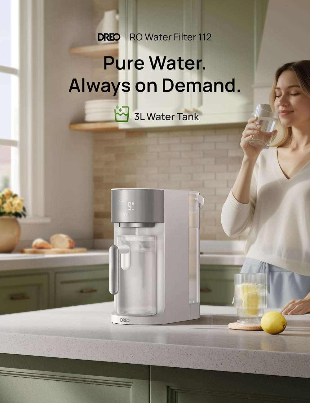 DREO Reverse Osmosis Water Filter Countertop, RO Filtration System, 3:1 Pure to Drain, TDS & Filter Life & Autofill Pitcher, Installation-Free, Self-Cleaning Water Purifier, RO Water Filter - Image 2