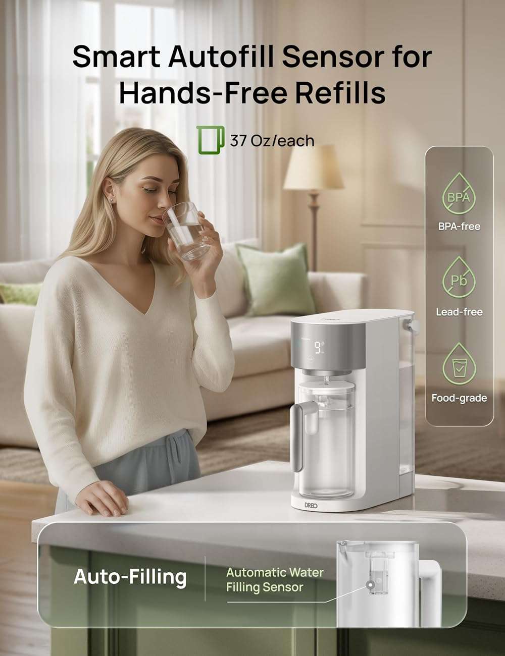 DREO Reverse Osmosis Water Filter Countertop, RO Filtration System, 3:1 Pure to Drain, TDS & Filter Life & Autofill Pitcher, Installation-Free, Self-Cleaning Water Purifier, RO Water Filter - Image 5
