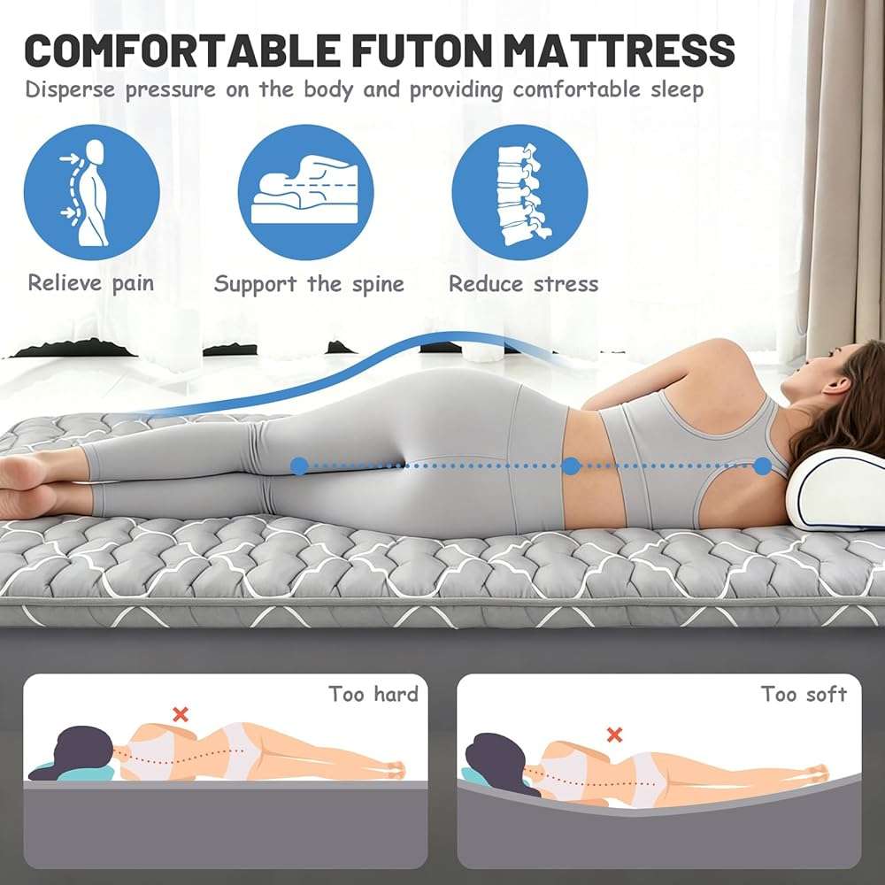 CypherX Thick Japanese Floor Futon Mattress Queen Size, 5-Layer Twin Japanese Tatami Mat Floor Bed Foldable Roll Up Sleeping Pad for Dorm, Bedroom or Guest Room, Boys Girls Dormitory Pads - Image 5