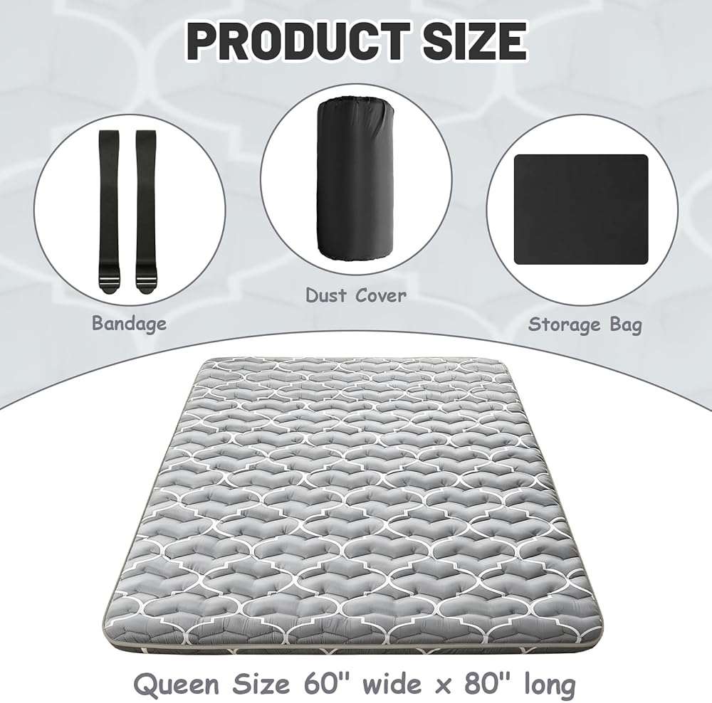 CypherX Thick Japanese Floor Futon Mattress Queen Size, 5-Layer Twin Japanese Tatami Mat Floor Bed Foldable Roll Up Sleeping Pad for Dorm, Bedroom or Guest Room, Boys Girls Dormitory Pads - Image 6