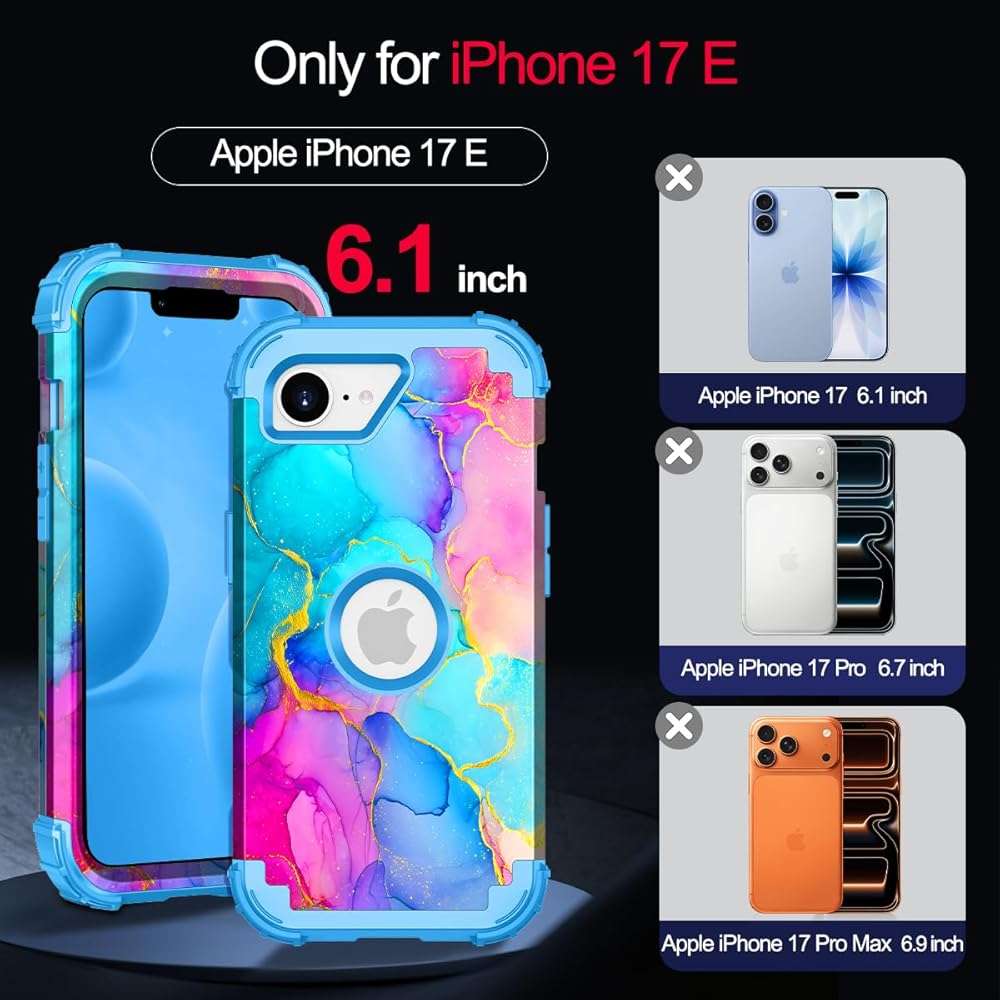 Casetego for iPhone 17e Case,iPhone 16e Case,Three Layer Heavy Duty Sturdy Shockproof Protection Full Rugged Hard PC+Soft TPU Bumper Protective Girls Case for iPhone 17e/16e 6.1 inch,Colorful - Image 2