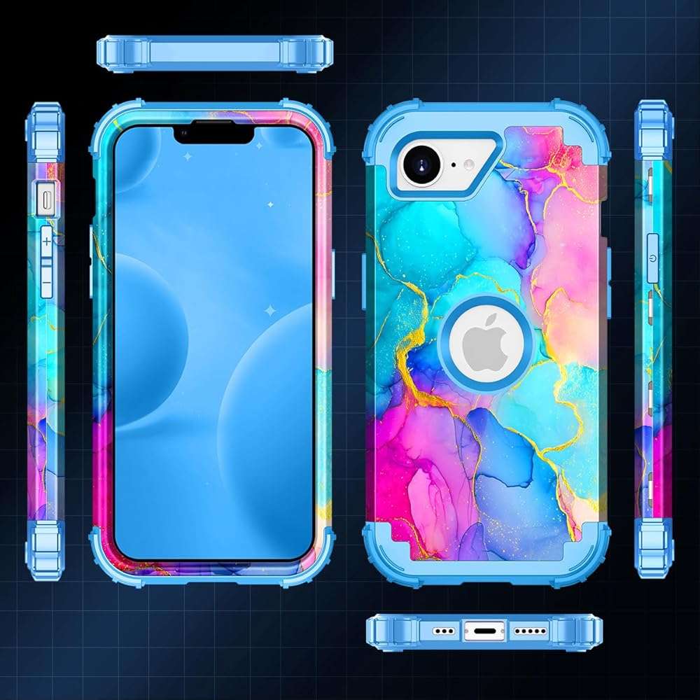 Casetego for iPhone 17e Case,iPhone 16e Case,Three Layer Heavy Duty Sturdy Shockproof Protection Full Rugged Hard PC+Soft TPU Bumper Protective Girls Case for iPhone 17e/16e 6.1 inch,Colorful - Image 3