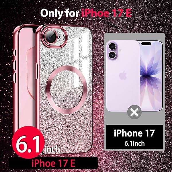 Casetego for iPhone 17e Case,Compatible with MagSafe,Clear Magnetic Glitter Sparkle Luxury Plated Soft TPU Bumper Full Camera Lens Protector for Apple iPhone 17e,All Rose Gold - Image 2