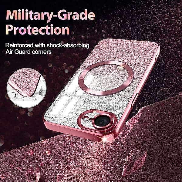 Casetego for iPhone 17e Case,Compatible with MagSafe,Clear Magnetic Glitter Sparkle Luxury Plated Soft TPU Bumper Full Camera Lens Protector for Apple iPhone 17e,All Rose Gold - Image 5