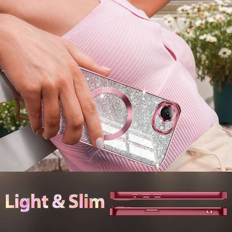 Casetego for iPhone 17e Case,Compatible with MagSafe,Clear Magnetic Glitter Sparkle Luxury Plated Soft TPU Bumper Full Camera Lens Protector for Apple iPhone 17e,All Rose Gold - Image 6