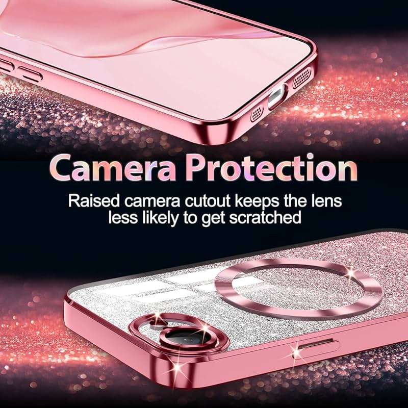Casetego for iPhone 17e Case,Compatible with MagSafe,Clear Magnetic Glitter Sparkle Luxury Plated Soft TPU Bumper Full Camera Lens Protector for Apple iPhone 17e,All Rose Gold - Image 8