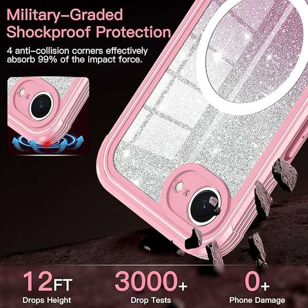 Hekodonk for iPhone 17e Case, Compatible with Magsafe [Built-in Tempered Glass Screen Protector & Camera Lens Protection] Full Body Shockproof Protective Women Girl Bling Case,All Pink - Image 6