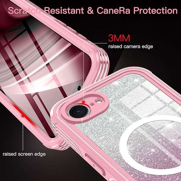Hekodonk for iPhone 17e Case, Compatible with Magsafe [Built-in Tempered Glass Screen Protector & Camera Lens Protection] Full Body Shockproof Protective Women Girl Bling Case,All Pink - Image 7