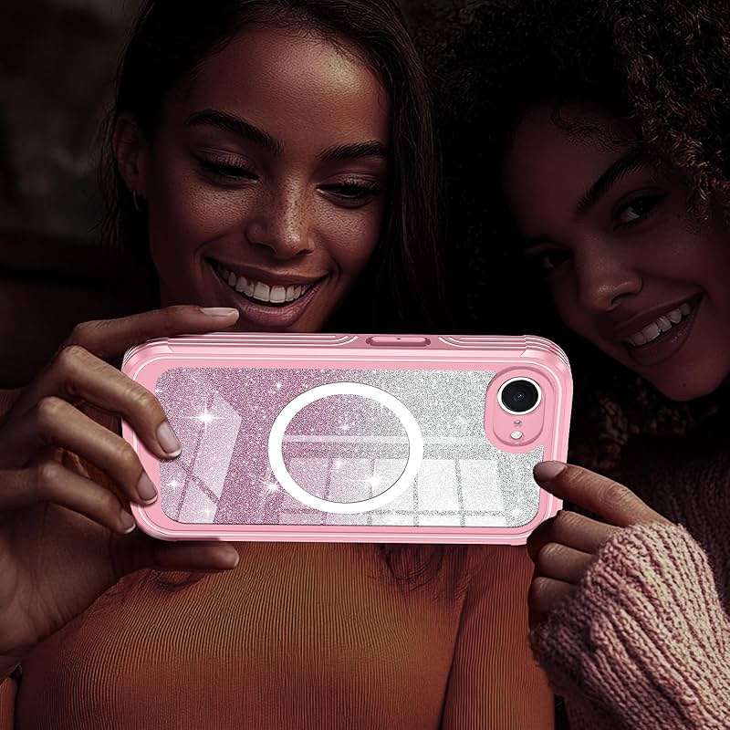 Hekodonk for iPhone 17e Case, Compatible with Magsafe [Built-in Tempered Glass Screen Protector & Camera Lens Protection] Full Body Shockproof Protective Women Girl Bling Case,All Pink - Image 9
