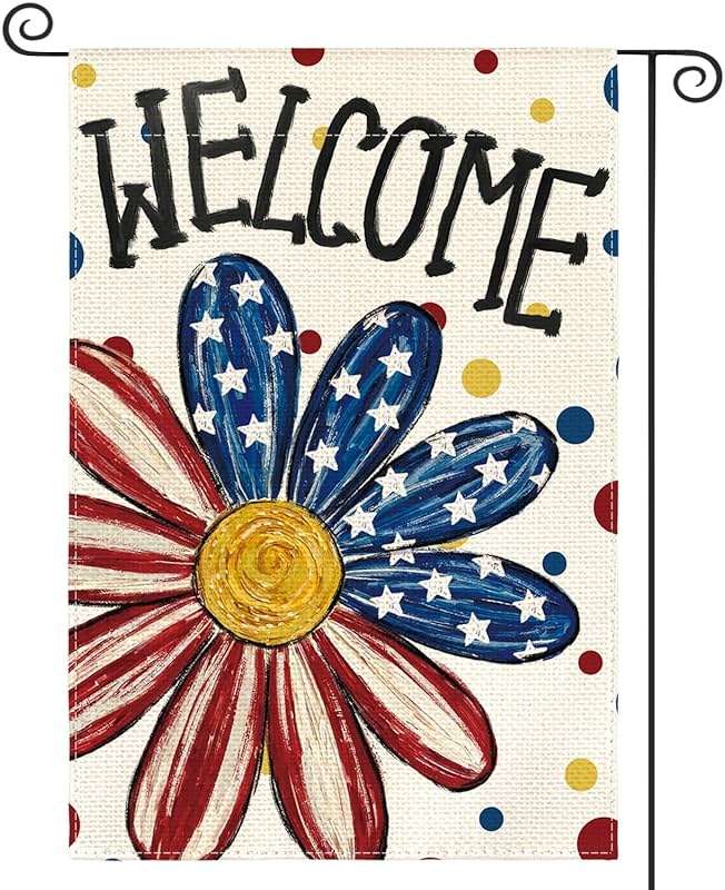 AVOIN colorlife 4th of July Patriotic Garden Flag 12x18 Inch Double Sided Outside, Memorial Day Welcome Floral Daisy Yard Outdoor Decoration - Image 1