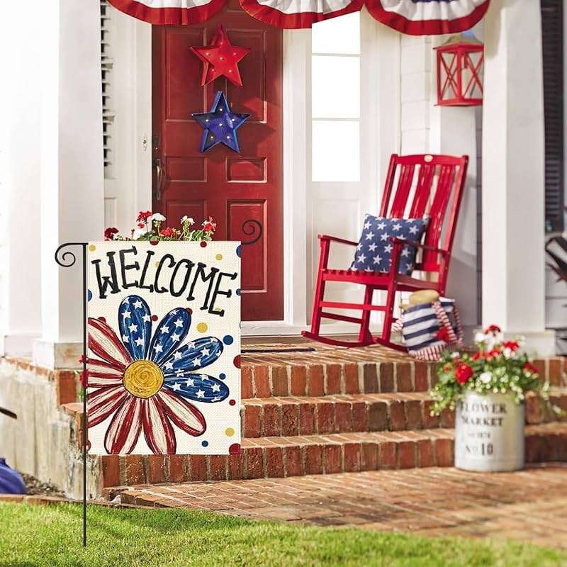 AVOIN colorlife 4th of July Patriotic Garden Flag 12x18 Inch Double Sided Outside, Memorial Day Welcome Floral Daisy Yard Outdoor Decoration - Image 2