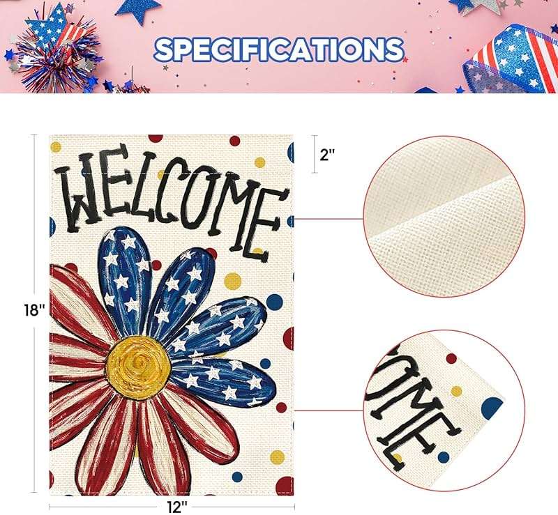 AVOIN colorlife 4th of July Patriotic Garden Flag 12x18 Inch Double Sided Outside, Memorial Day Welcome Floral Daisy Yard Outdoor Decoration - Image 3