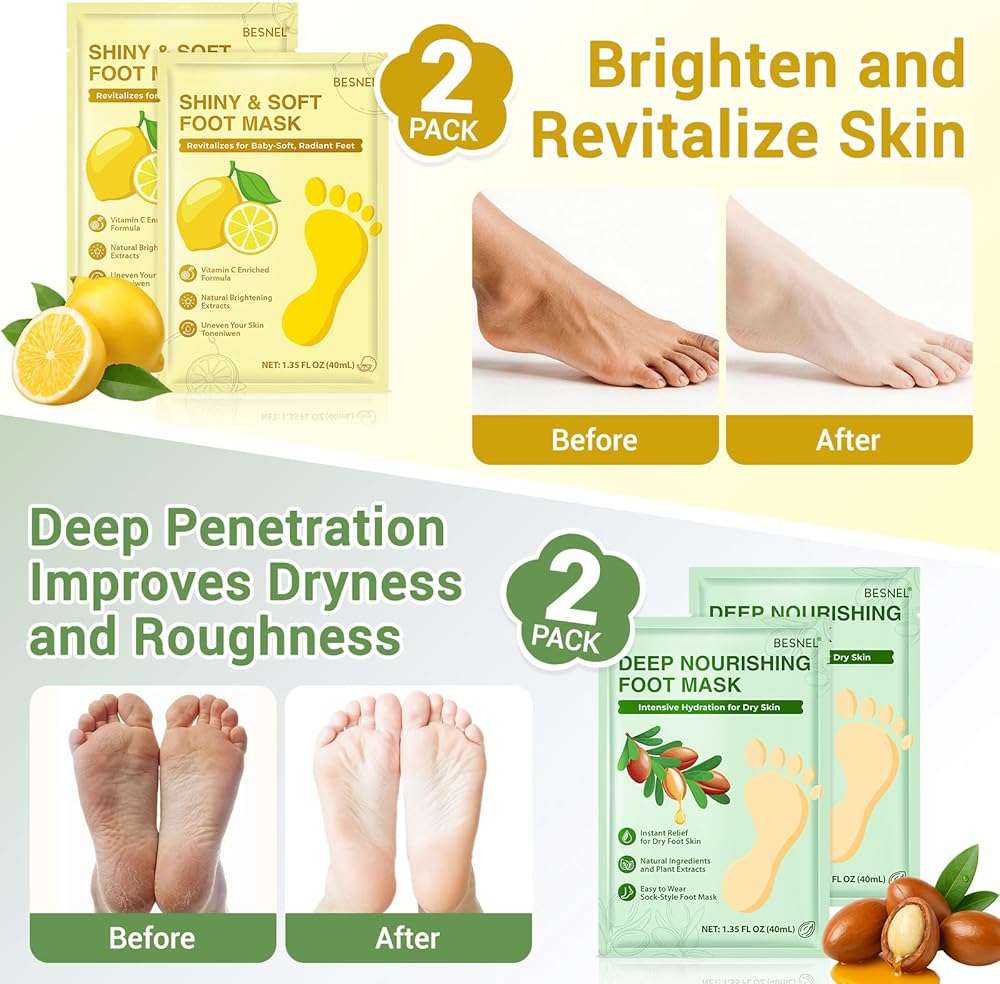 8 Pack Moisturizing Foot Mask,Hydrating Foot Masks for Dry Cracked Feet,Soothing Dry Skin Moisturizer Socks for Baby Soft Feet,Teacher Appreciation Gifts,Foot Care Spa Gifts for Women Men(4 Styles) - Image 2