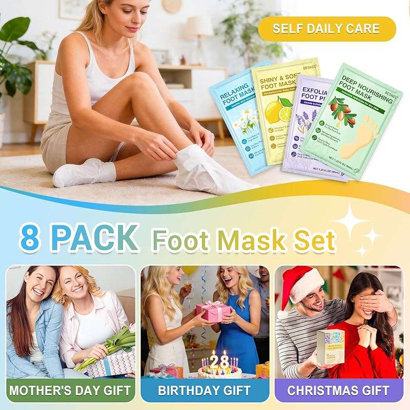 8 Pack Moisturizing Foot Mask,Hydrating Foot Masks for Dry Cracked Feet,Soothing Dry Skin Moisturizer Socks for Baby Soft Feet,Teacher Appreciation Gifts,Foot Care Spa Gifts for Women Men(4 Styles) - Image 7