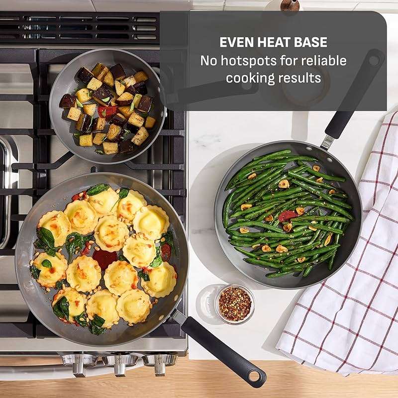 T-Fal Ultimate Hard Anodized 12-Piece Ceramic Nonstick Cookware Set, Oven Safe Up to 400°F, Ceramic Pots and Pans Set, Frying Pans, Saucepan, Stockpot, Cooking Utensils, Stone - Image 7