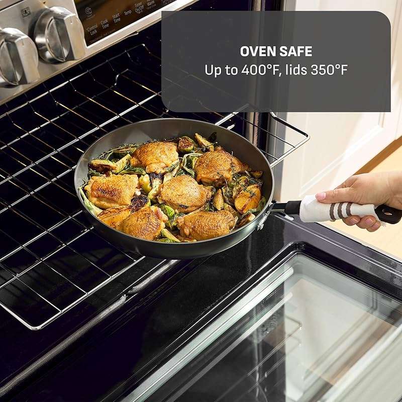 T-Fal Ultimate Hard Anodized 12-Piece Ceramic Nonstick Cookware Set, Oven Safe Up to 400°F, Ceramic Pots and Pans Set, Frying Pans, Saucepan, Stockpot, Cooking Utensils, Stone - Image 8