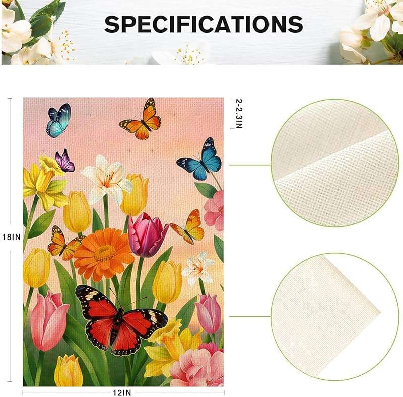 Spring Summer Tulip butterfly Welcome Garden Flag 12x18 Inch Double Sided Colorful Floral Outside Flag for Burlap Holiday Farm house Yard Flag Outside Decoration - Image 3