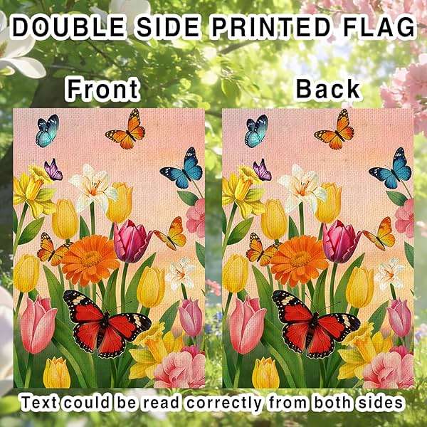 Spring Summer Tulip butterfly Welcome Garden Flag 12x18 Inch Double Sided Colorful Floral Outside Flag for Burlap Holiday Farm house Yard Flag Outside Decoration - Image 4