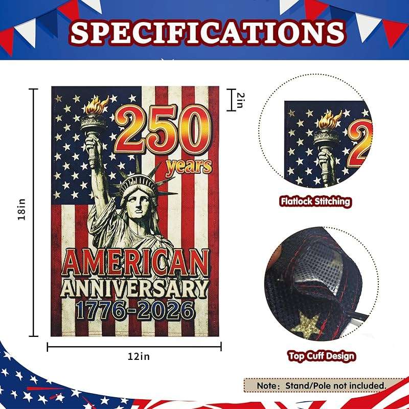 FLAGMESAGE Lighted 250th Anniversary USA Garden Flag for Outside, Solar Led Double-sided Patriotic Banner with 1776-2026 250 Years of American Freedom Design for Independence Day, July 4th Decor (LED Statue of Liberty, 12 x 18 Inch) - Image 3