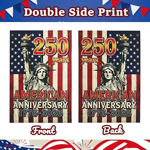 FLAGMESAGE Lighted 250th Anniversary USA Garden Flag for Outside, Solar Led Double-sided Patriotic Banner with 1776-2026 250 Years of American Freedom Design for Independence Day, July 4th Decor (LED Statue of Liberty, 12 x 18 Inch) - Image 5
