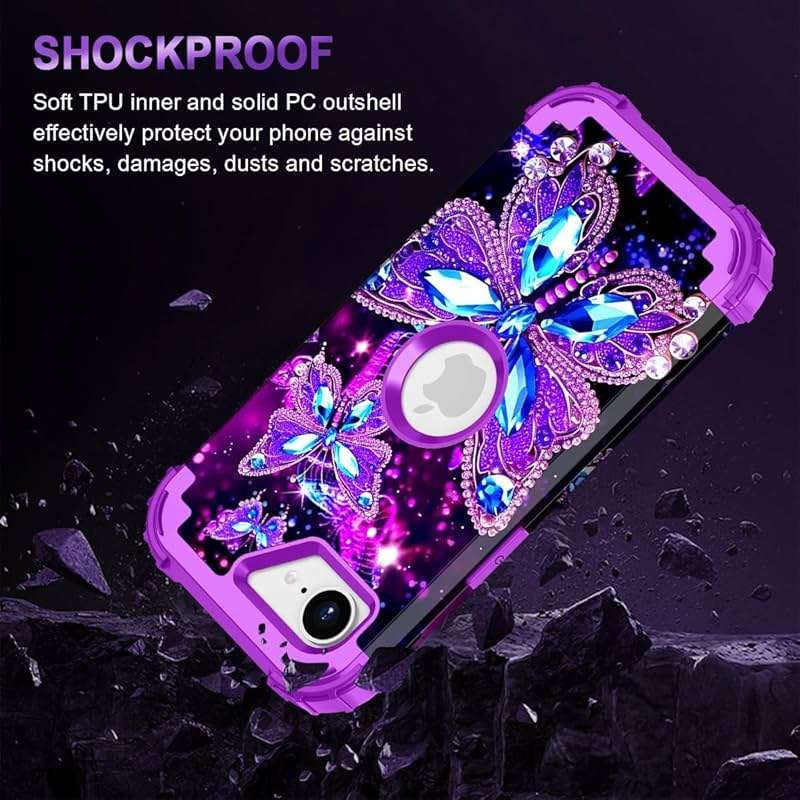 Miqala for iPhone 17e Case,Glow in The Dark Three Layer Heavy Duty Shockproof Protection Hard Plastic Bumper+Soft Silicone Case for Apple iPhone 17e,Dark Butterfly - Image 5