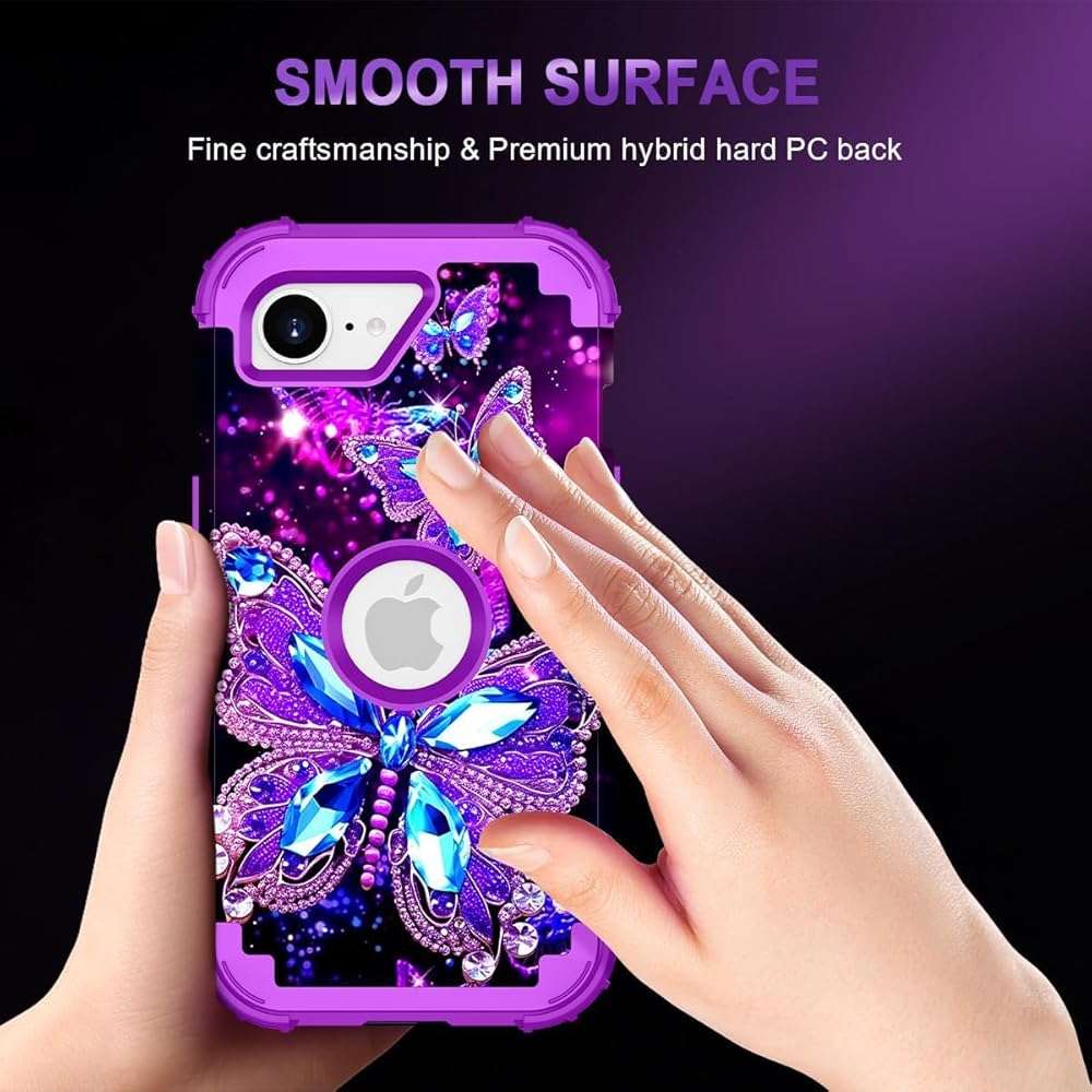 Miqala for iPhone 17e Case,Glow in The Dark Three Layer Heavy Duty Shockproof Protection Hard Plastic Bumper+Soft Silicone Case for Apple iPhone 17e,Dark Butterfly - Image 8