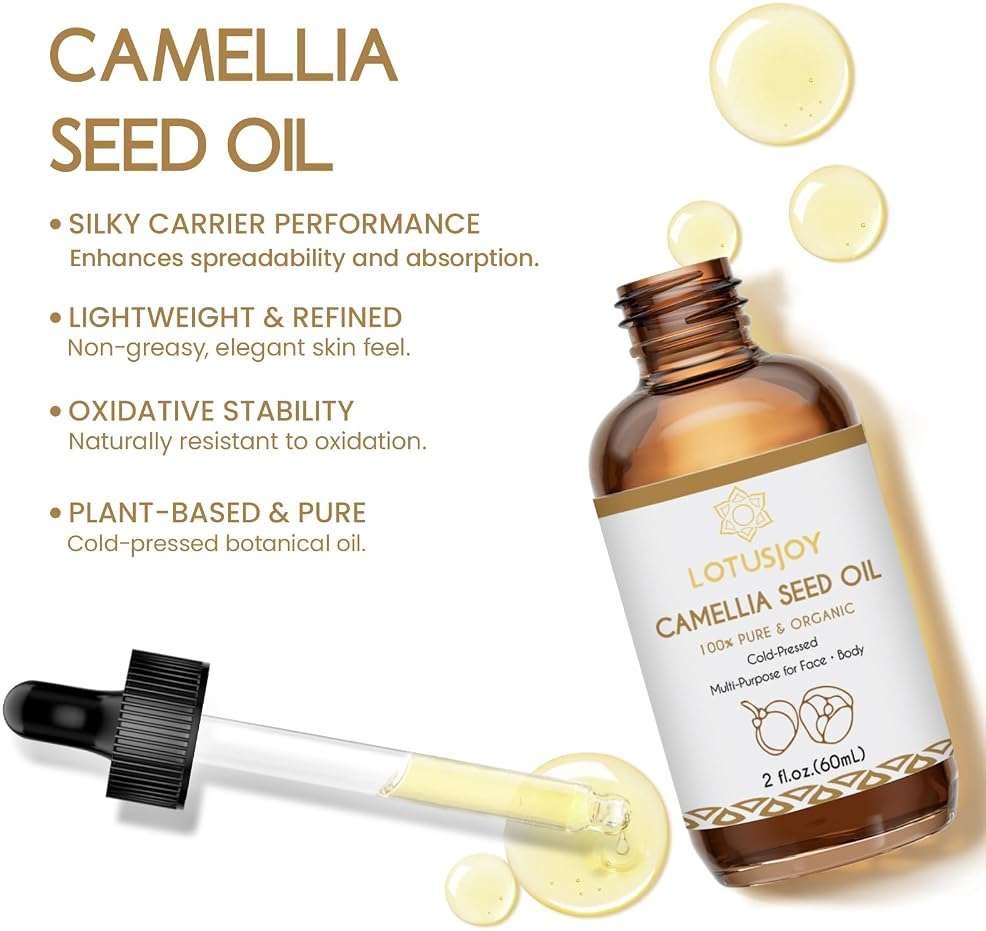LOTUSJOY Camellia Seed Oil, 100% Pure & Organic, Cold-Pressed, Multi-Purpose for Face and Body, 2 fl oz (60mL) - Image 2