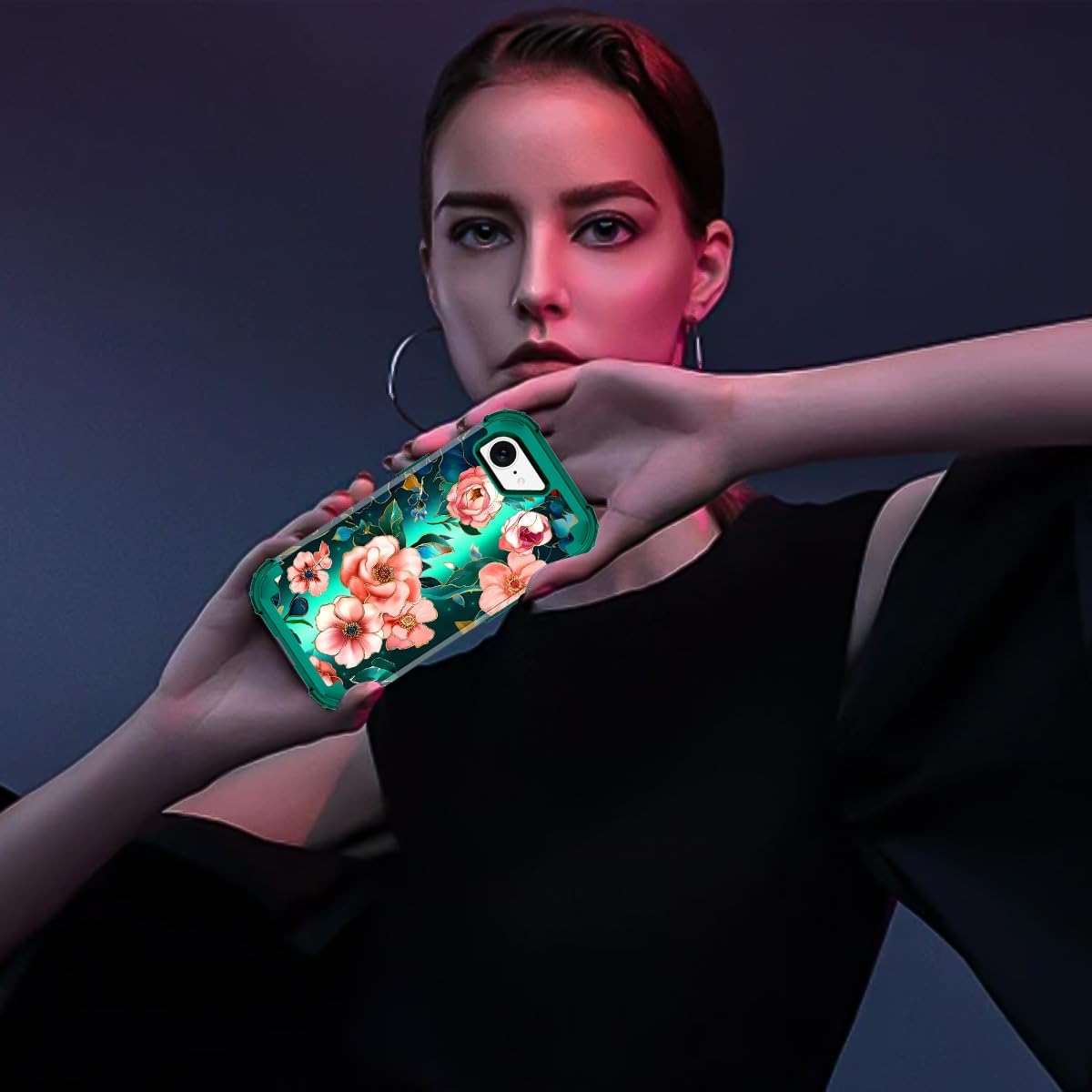 Hekodonk for iPhone 17e Case Magnetic,[Compatible with MagSafe] Floral Three Layer Heavy Duty Drop Shockproof Full Protective Women Girls Case for Apple iPhone 17e 6.1 inch,Green/Black - Image 8