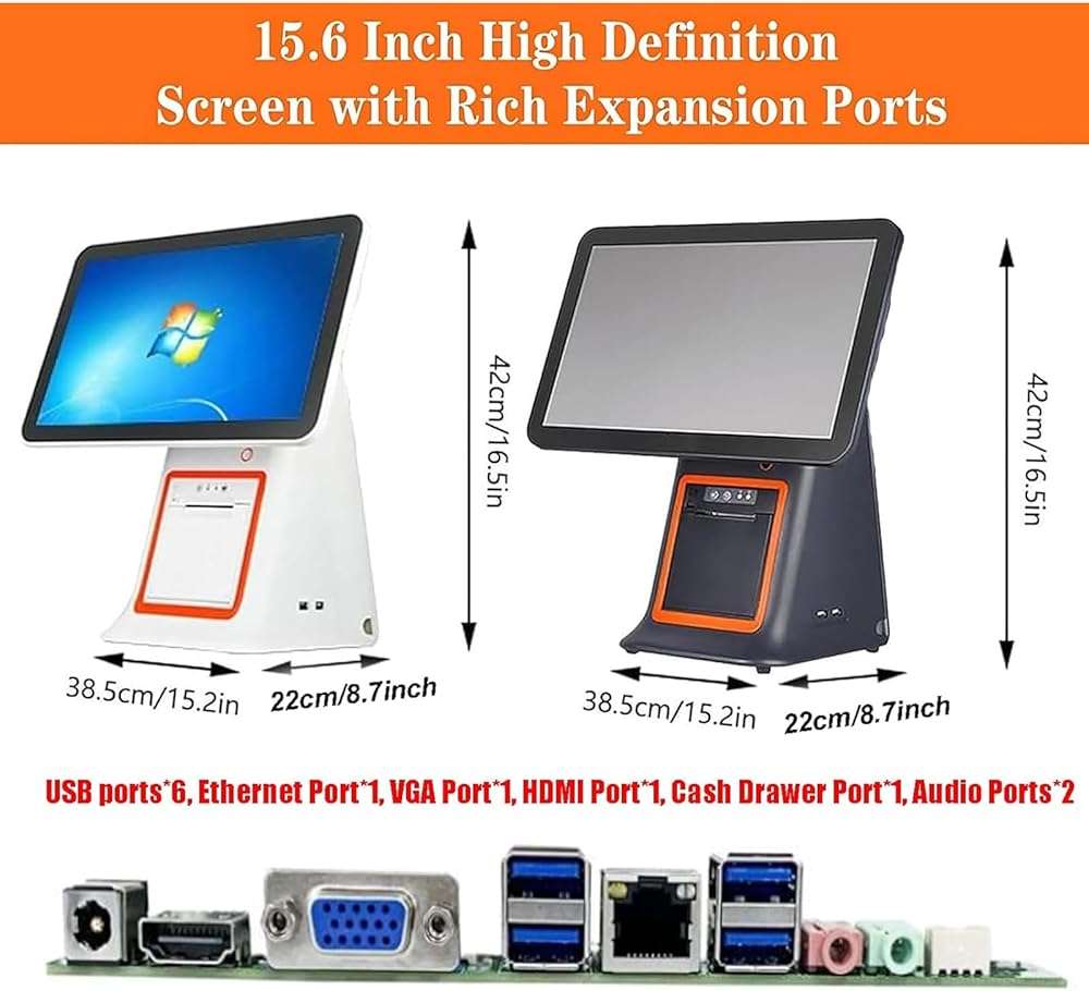 LYJIANGXIN Mobile Tablet Pos Cash Register Monitor, 15.6in Square Terminal, Touch Screen Pos Systems, 128GB SSD, 8GB Memory, Thermal Printer Point of Sale System for Small Business, Restaurant - Image 2